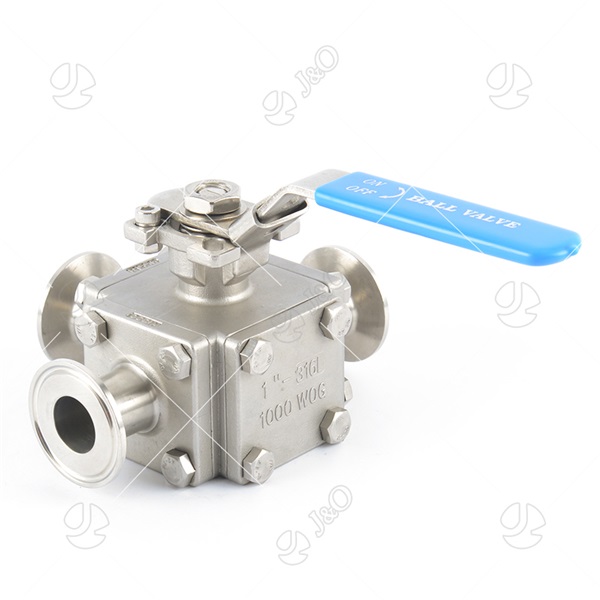 Sanitary Stainless Steel Square Tri Clamp Clamped Three Way Ball Valve